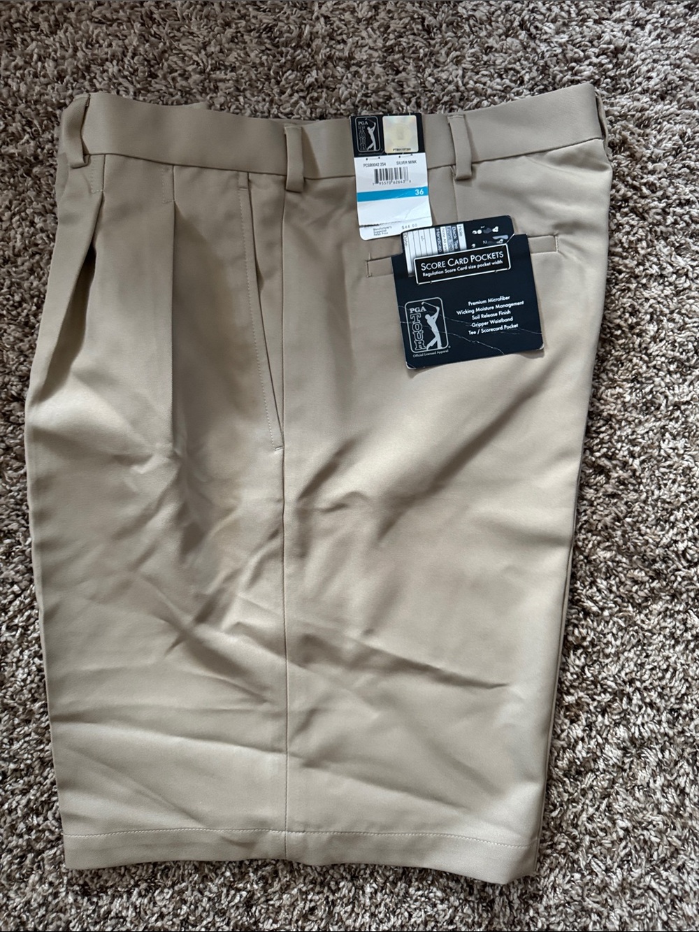 PGA TOUR Men’s Tan Pleated Golf Chinos